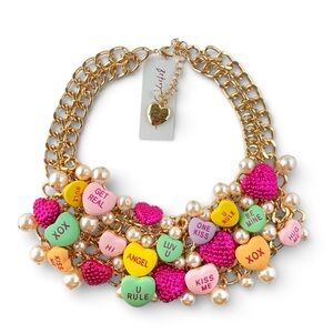 Betsey Johnson Conversation Hearts Candy Faux Pearl Valentines Day Necklace